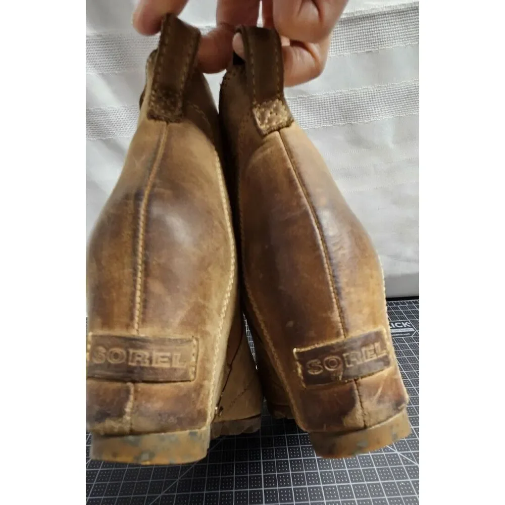 SOREL Lea wedge‎ Joan of Arctic boots woman 8.5 Tal leather slip on